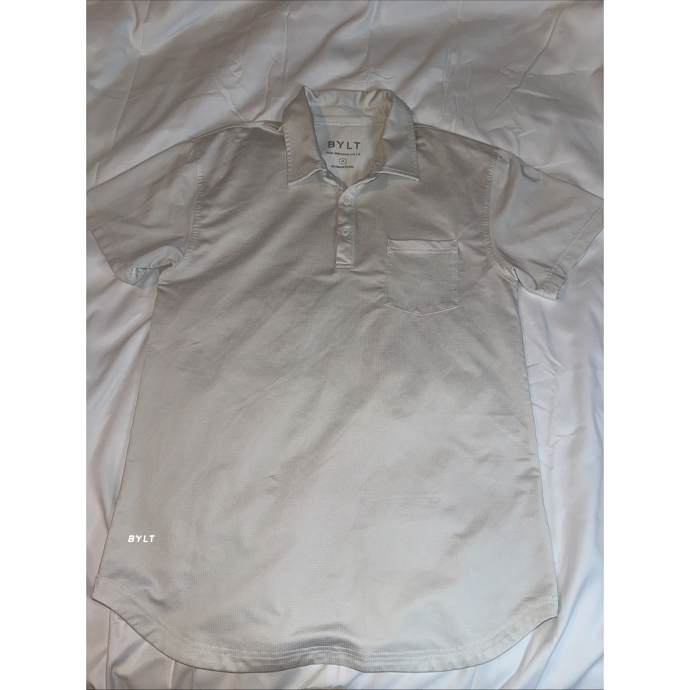 BYLT Stealth Polo Shirt Mens Medium White Drop Cut Performance Golf Casual polo